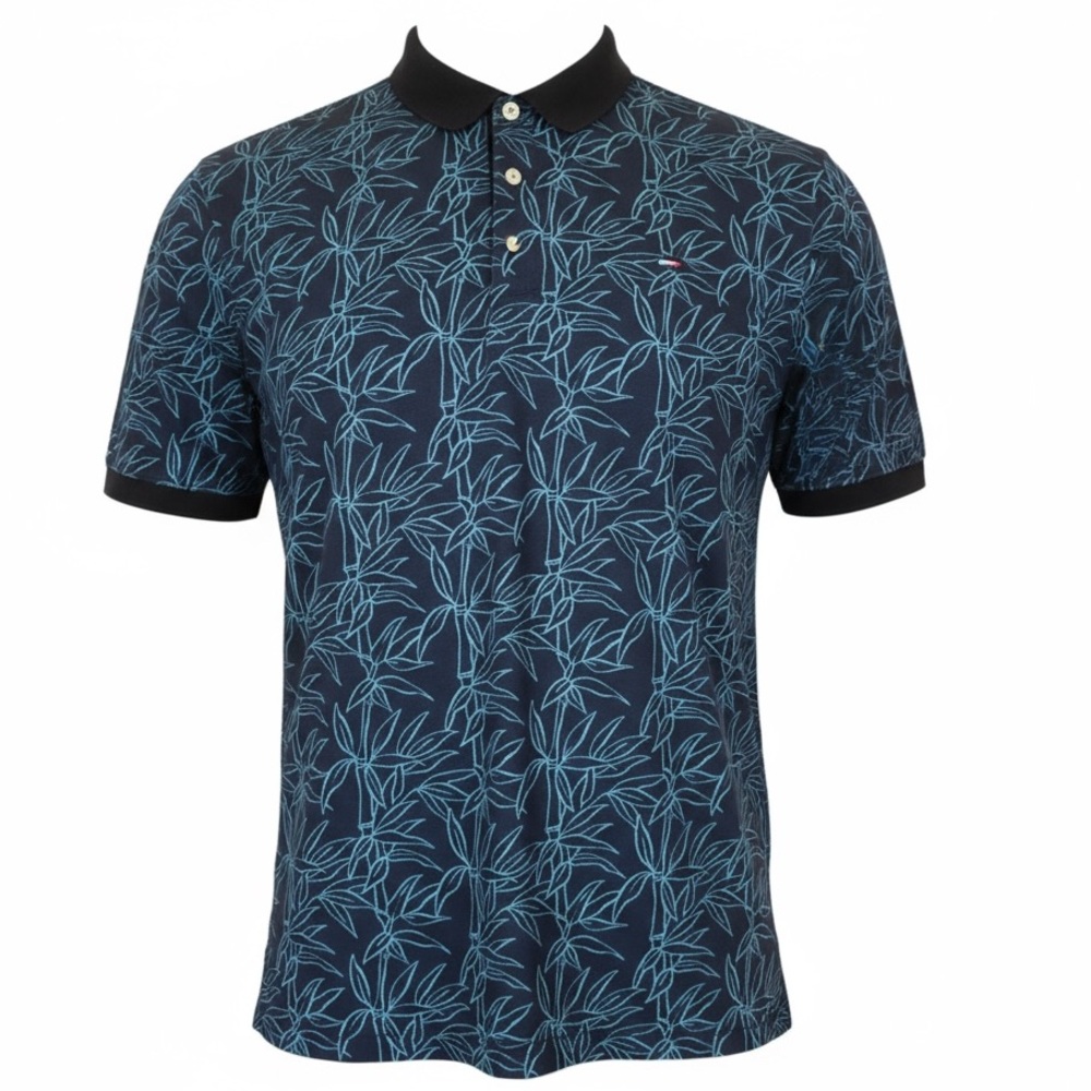 EUC Tommy Hilfiger Navy Leaf Bamboo Pattern Polo Golf